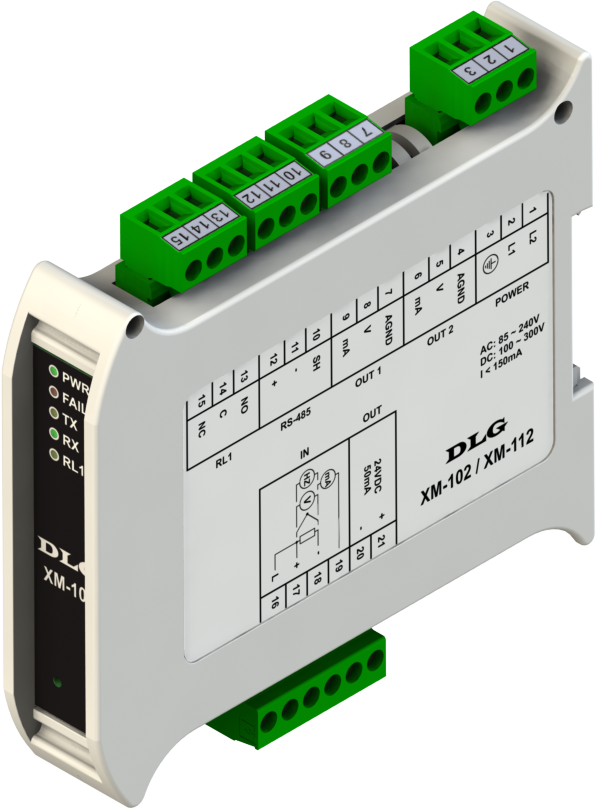 XM-102 - Conversor Modbus de 1 entrada universal e 1 saída analógica