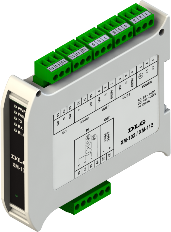 XM-112 - Conversor Modbus de 1 entrada universal e 2 saídas analógicas